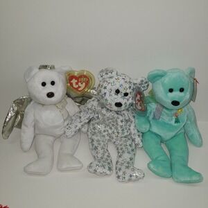 TY Beanie Baby Lot of 3- 2000 Collection Halo, The Beginning, Holiday Teddy Tags